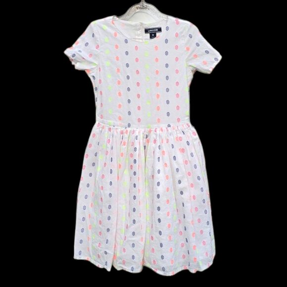 LANDS' END Girls White Polka Dot Dress sz 8 - Picture 1 of 6